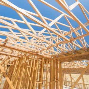 Wood Home Framing Abstract At Construction Site.